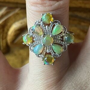 Natural Honey Opal Sterling Silver Cocktail Ring Size 6